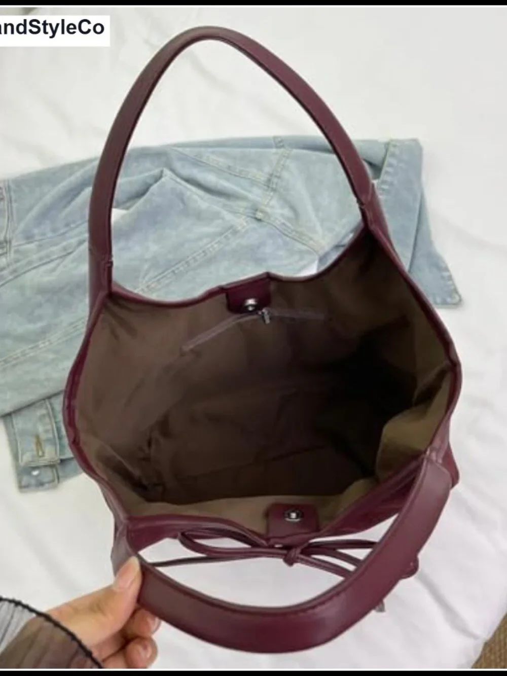 Faux Suede Tote Bag with Bow - Hobo Handbag for Women